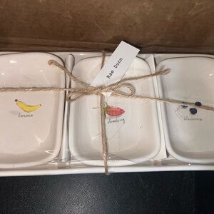 Rae Dunn White Ceramic Fruit Illustration Dish Set